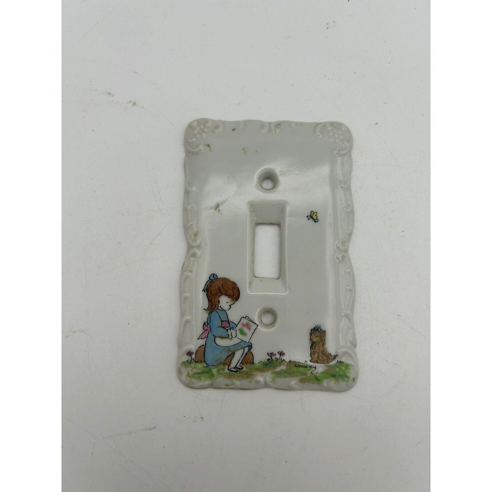 Porcelain Light Switch Cover Single Child Reading A Book And Puppy.‎ Childs Room